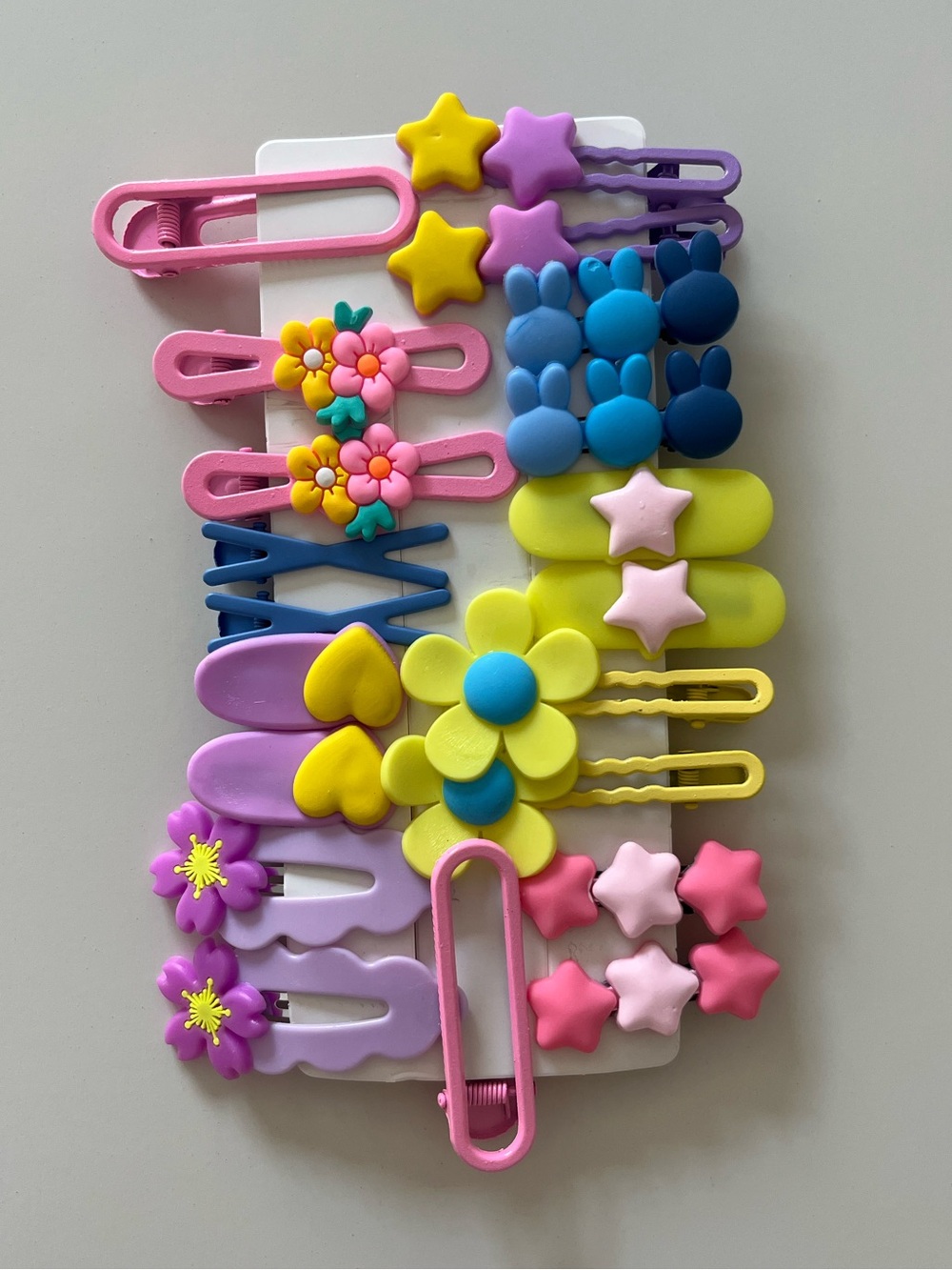 Kids Colorful Flower & Star Hair Clip Set - Pink, Yellow, Purple, Blue - New